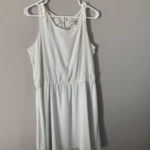 Loft Size 14 White polka dot dress with lace on top of back/shoulder